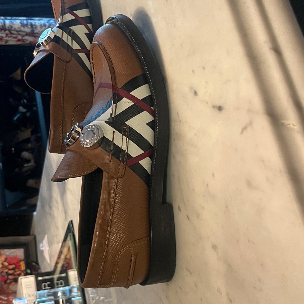 Burberry Tan Leather Loafers with Silver Accents - Picture 3 of 5
